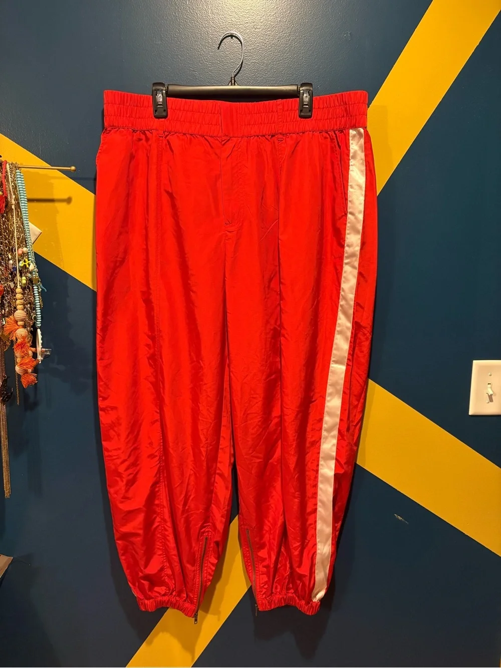 Future Collective Red & White Stipe Jogger Windbreaker Pants NWOT - Picture 1 of 9